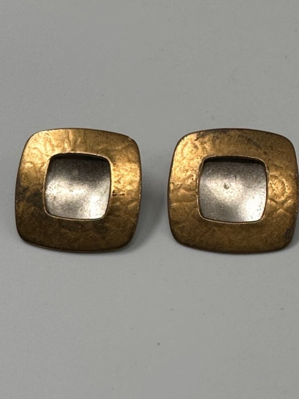 Vintage Marjorie Baer SF Clip On Earrings Mixed Metal Square Modernist